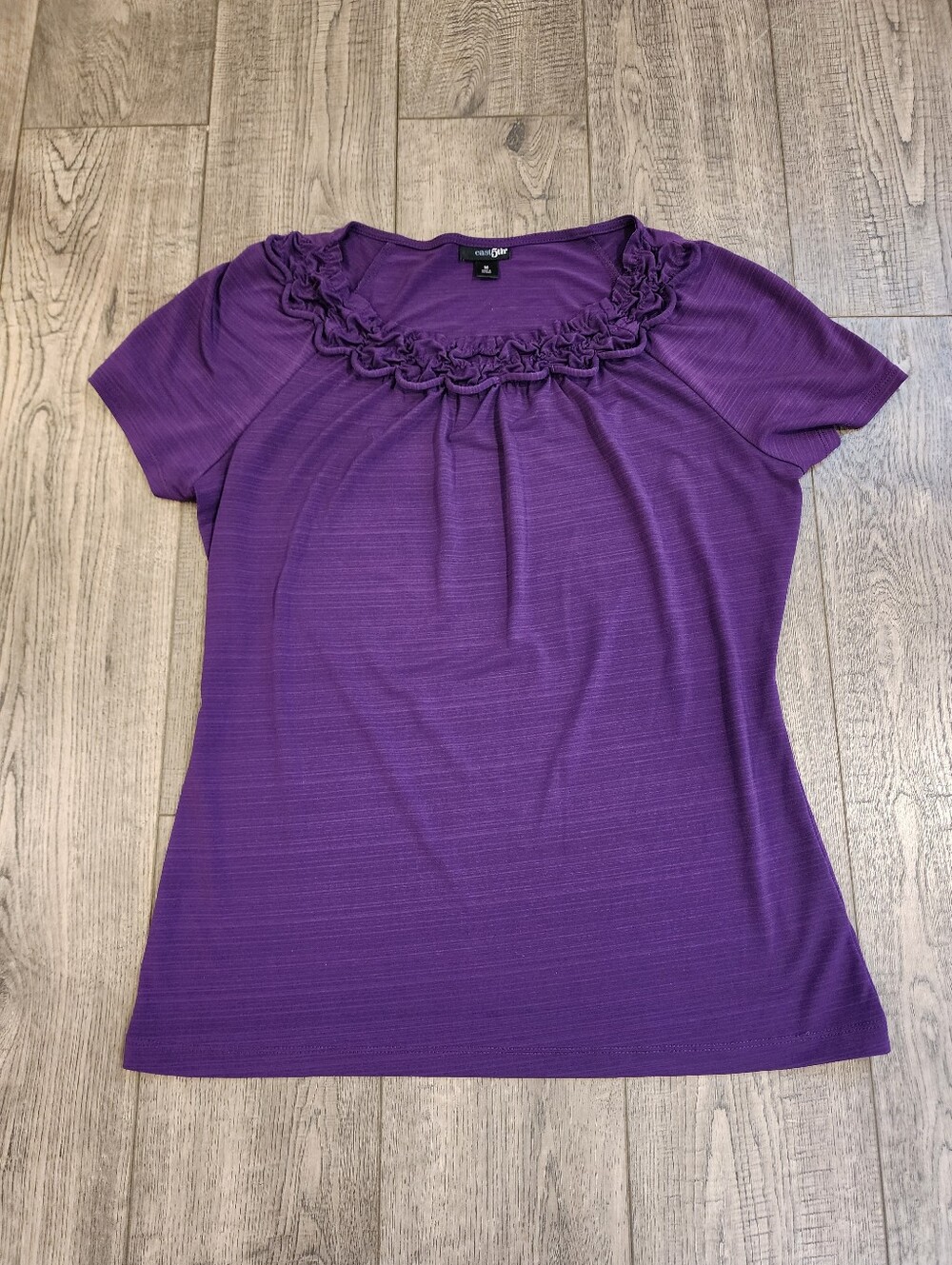 East 5th Womens Top Size M Short Sleeve Purple Pullover Ruffle Scoop Neckline